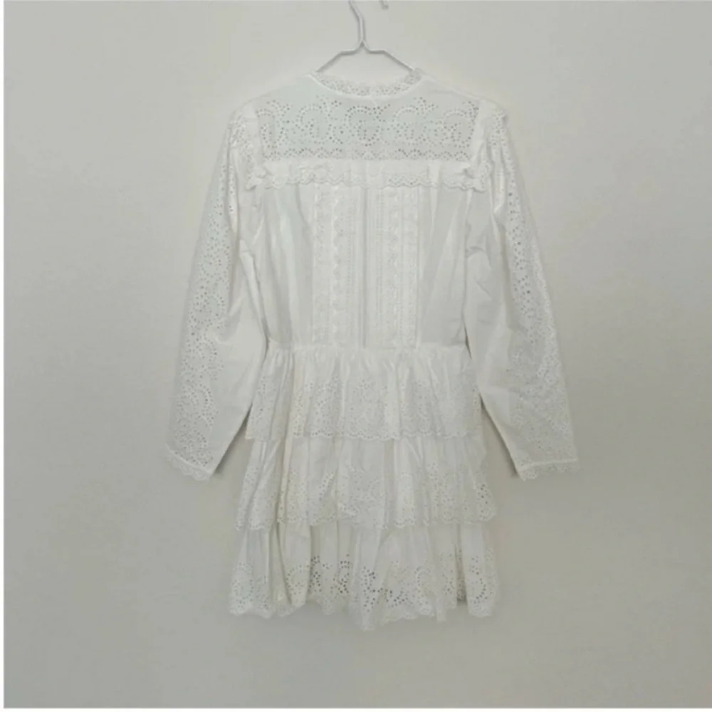 Ulla Johnson Aster Long Sleeve Tiered Ruffle Mini Dress White - Picture 5 of 12